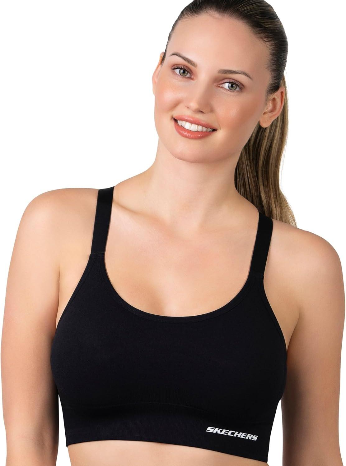 imageSkechers 3 Pack Womens Sports Bra Sostn Deportivo Racerback Keyhole Athletic Yoga MultipackBlackBlackAsh