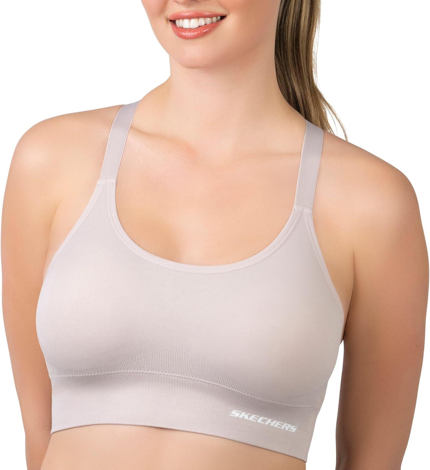 imageSkechers 3 Pack Womens Sports Bra Sostn Deportivo Racerback Keyhole Athletic Yoga MultipackBlackBlackAsh