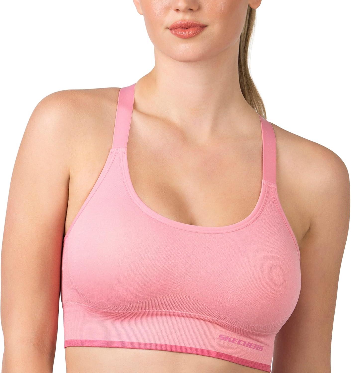 imageSkechers 3 Pack Womens Sports Bra Sostn Deportivo Racerback Keyhole Athletic Yoga MultipackBlackPinkBlue