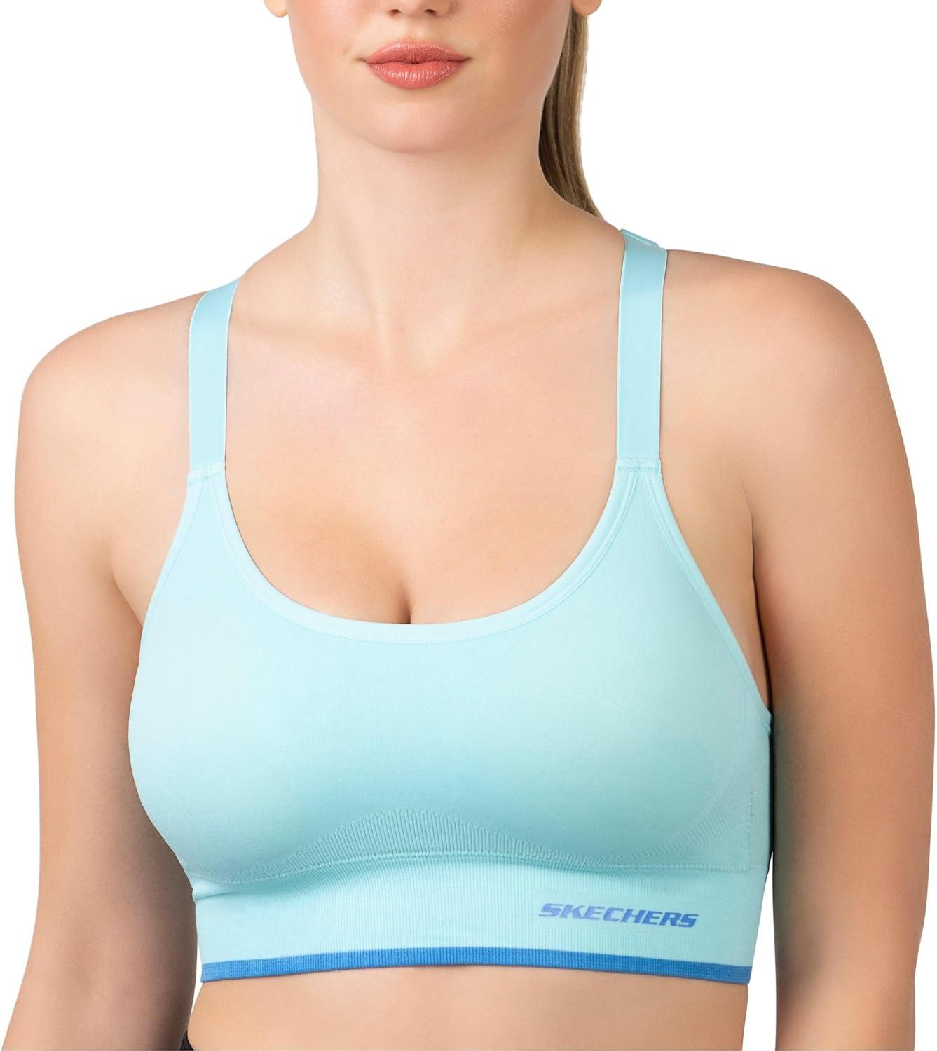 imageSkechers 3 Pack Womens Sports Bra Sostn Deportivo Racerback Keyhole Athletic Yoga MultipackBlackPinkBlue