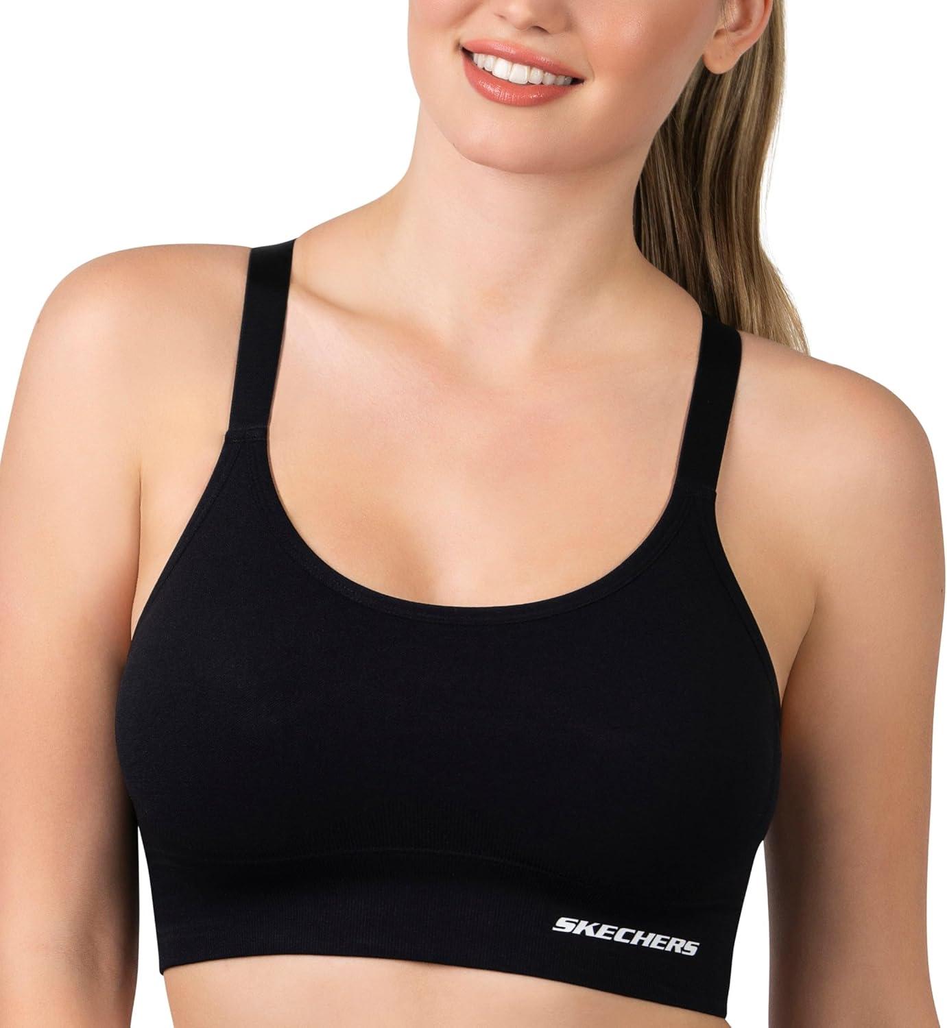 imageSkechers 3 Pack Womens Sports Bra Sostn Deportivo Racerback Keyhole Athletic Yoga MultipackBlackPinkBlue