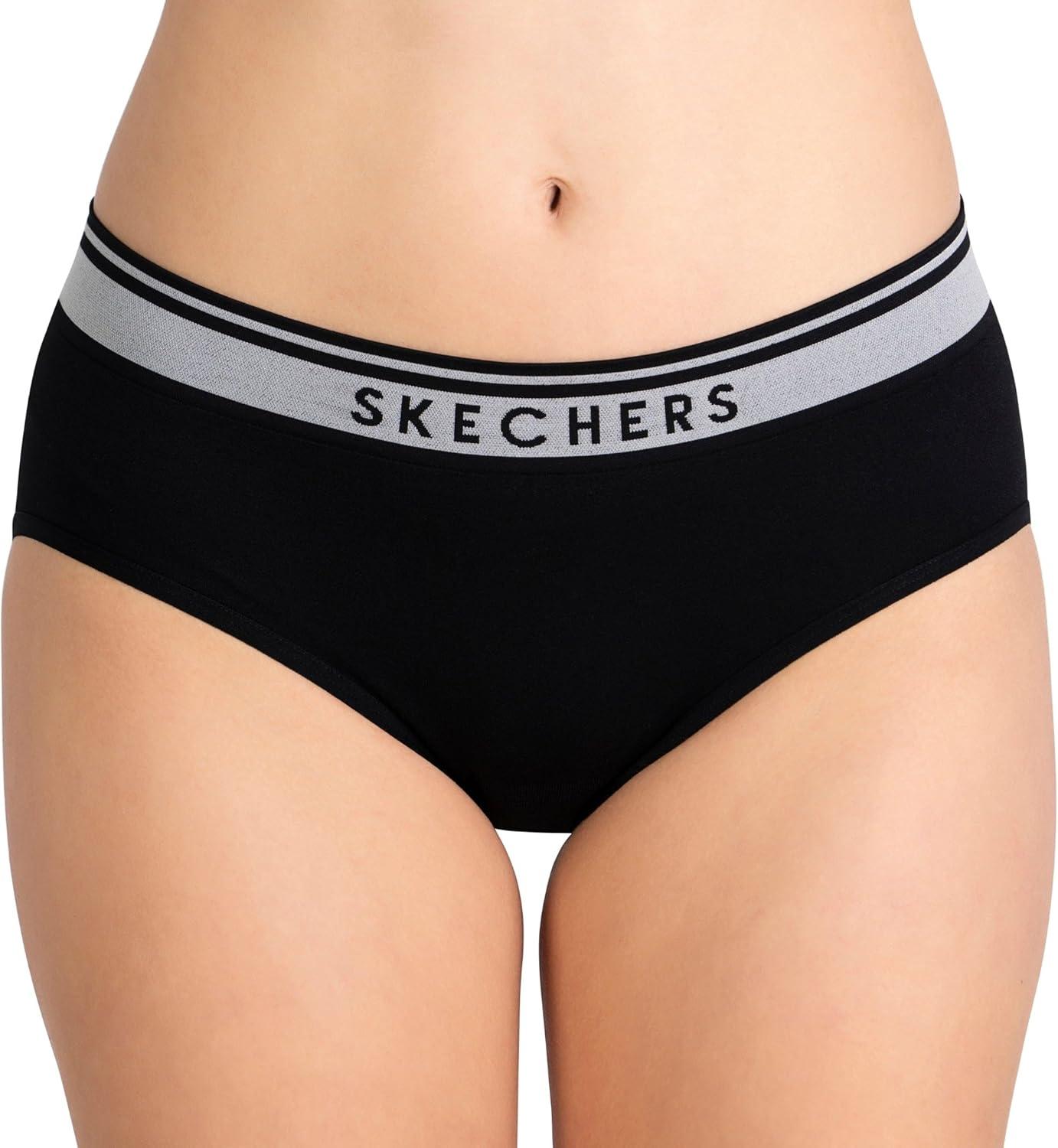 imageSkechers 4 Pack Womens Undwear Solid Seamless Panty with Logo Ropa Interior Sin Costuras Moisture WickingBlackGreyLightWhite