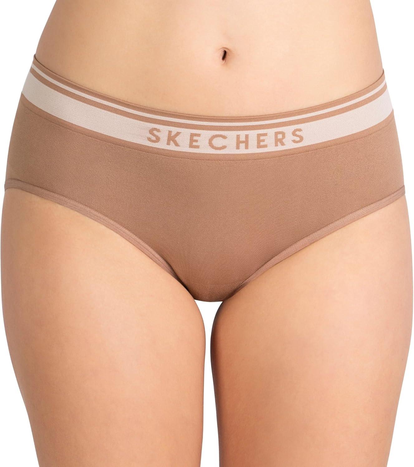 imageSkechers 4 Pack Womens Undwear Solid Seamless Panty with Logo Ropa Interior Sin Costuras Moisture WickingBrownShadeNudeBlush