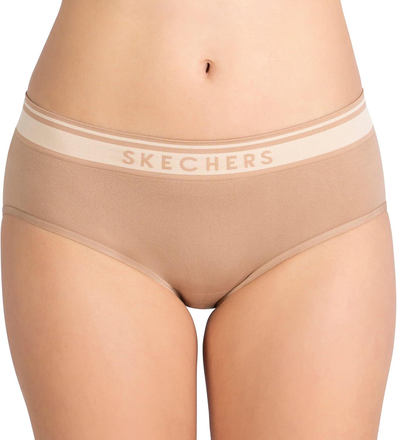 imageSkechers 4 Pack Womens Undwear Solid Seamless Panty with Logo Ropa Interior Sin Costuras Moisture WickingBrownShadeNudeBlush