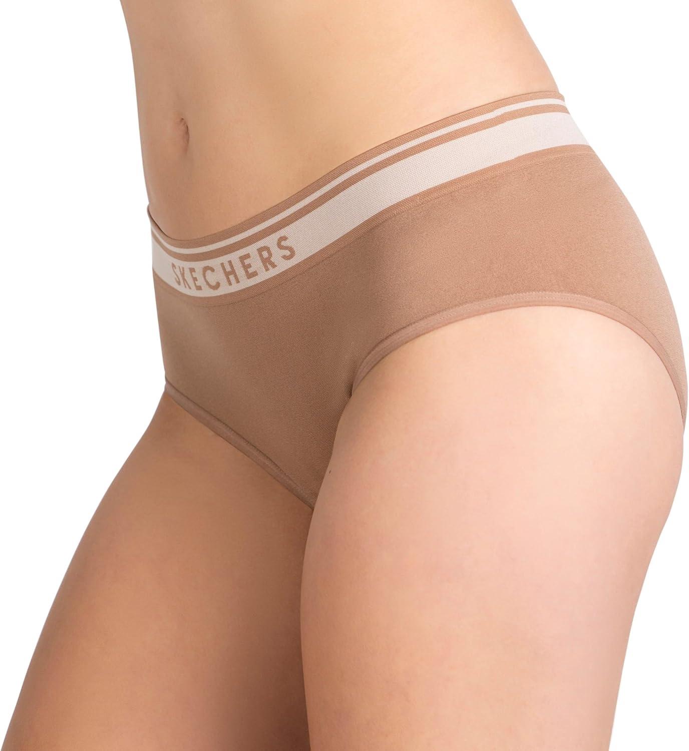 imageSkechers 4 Pack Womens Undwear Solid Seamless Panty with Logo Ropa Interior Sin Costuras Moisture WickingBrownShadeNudeBlush