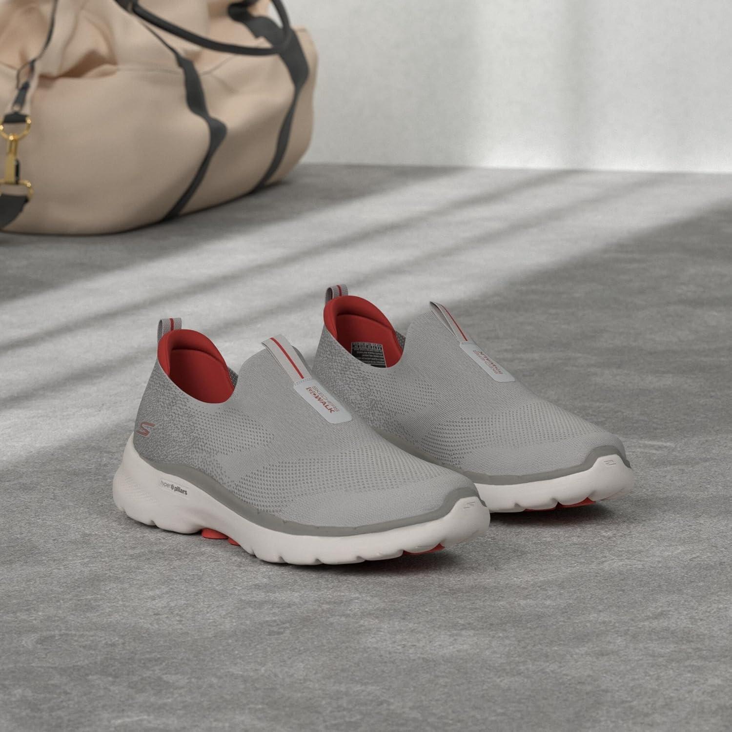 imageSkechers Mens Gowalk 6 Stretch Fit Slipon Athletic Performance Walking ShoeGreyRed