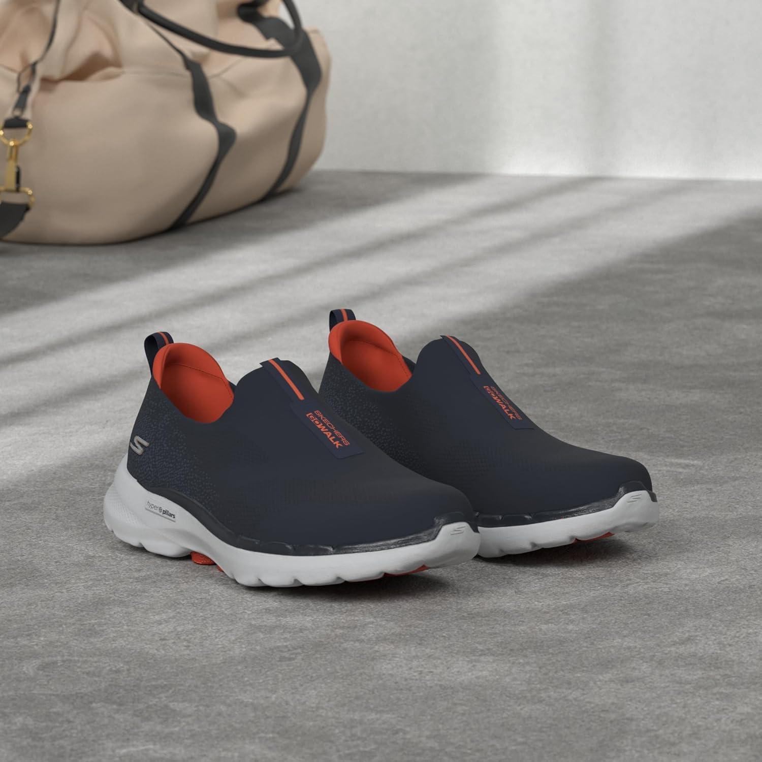 imageSkechers Mens Gowalk 6 Stretch Fit Slipon Athletic Performance Walking ShoeNavyOrange