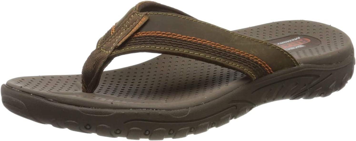 imageSkechers Mens Reggae Cobano Flip Flops Brown Leather 39