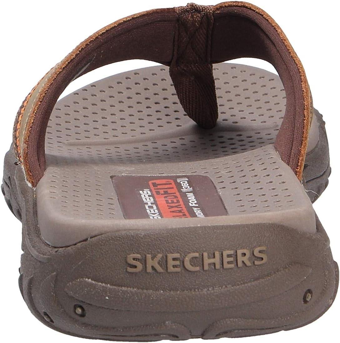 imageSkechers Mens Reggae Cobano Flip Flops Brown Leather 39