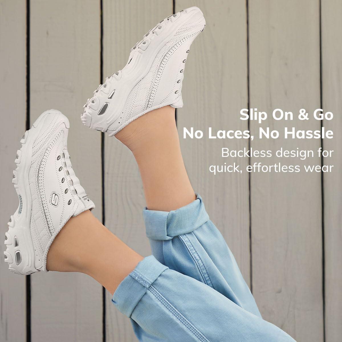 imageSkechers Sport Womens DLites SlipOn Mule SneakerWhiteSilver