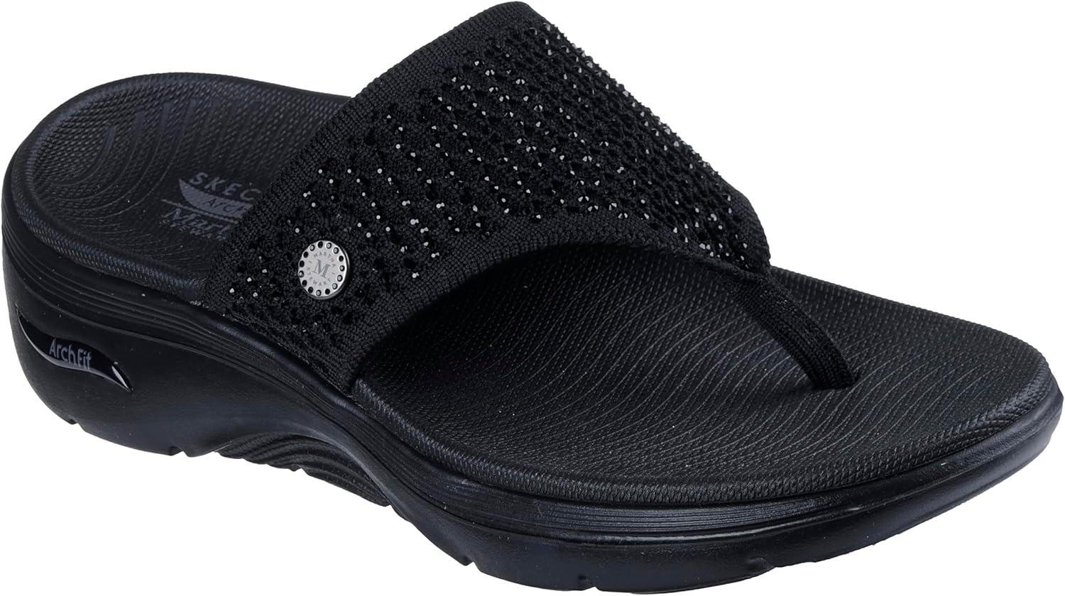 imageSkechers Womens 3pt Wedge FlipFlopBlackBlack
