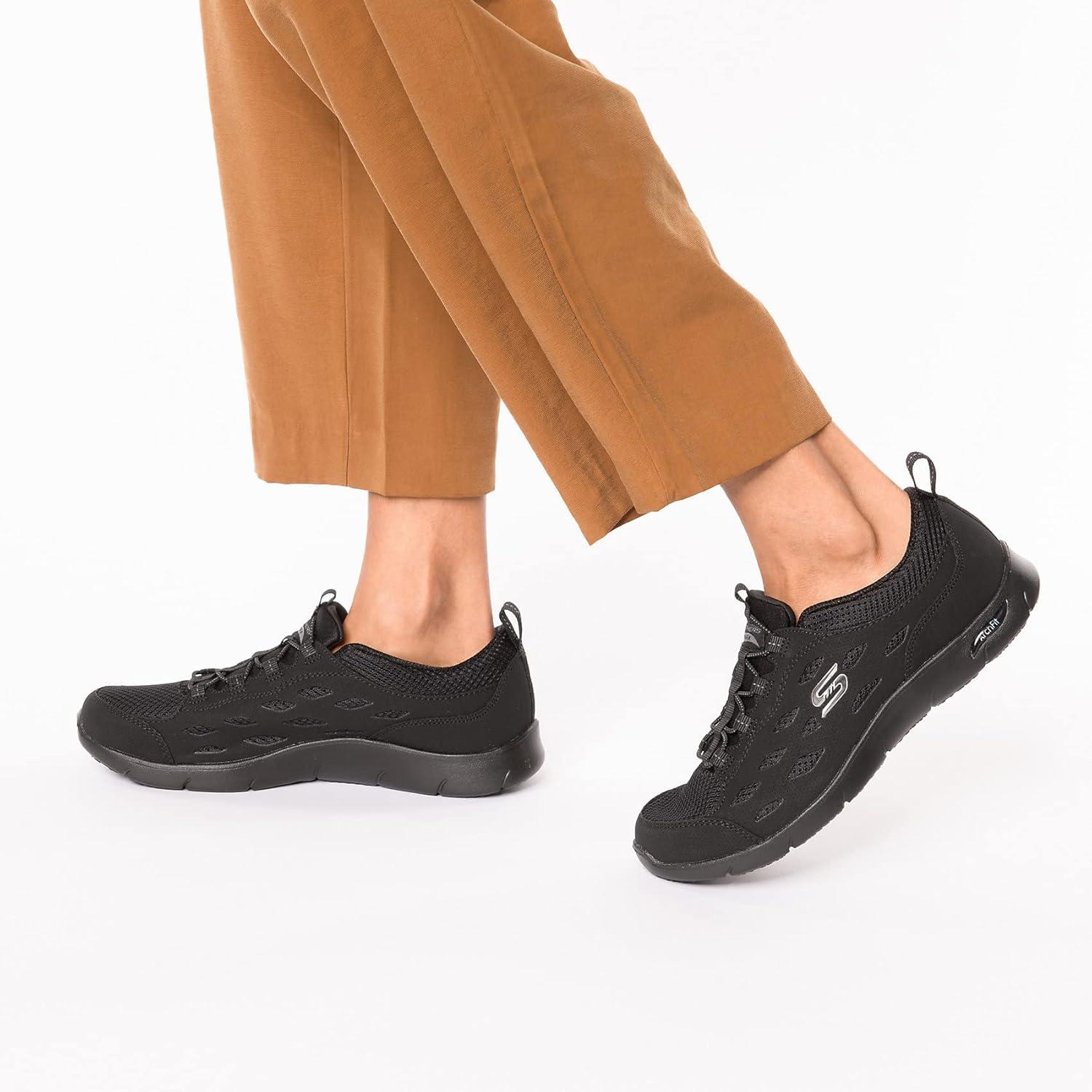 imageSkechers Womens Arch Fit Refine Dont Go SneakerBlack Duraleather Mesh Charcoal Trim