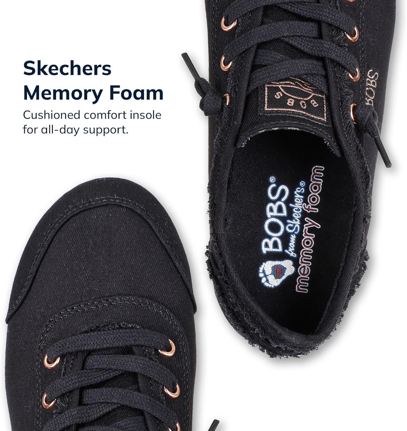 imageSkechers Womens Bobs B Cute Sneaker Memory Foam Flexible Outsole Lightweight Vegan ShoesBlack