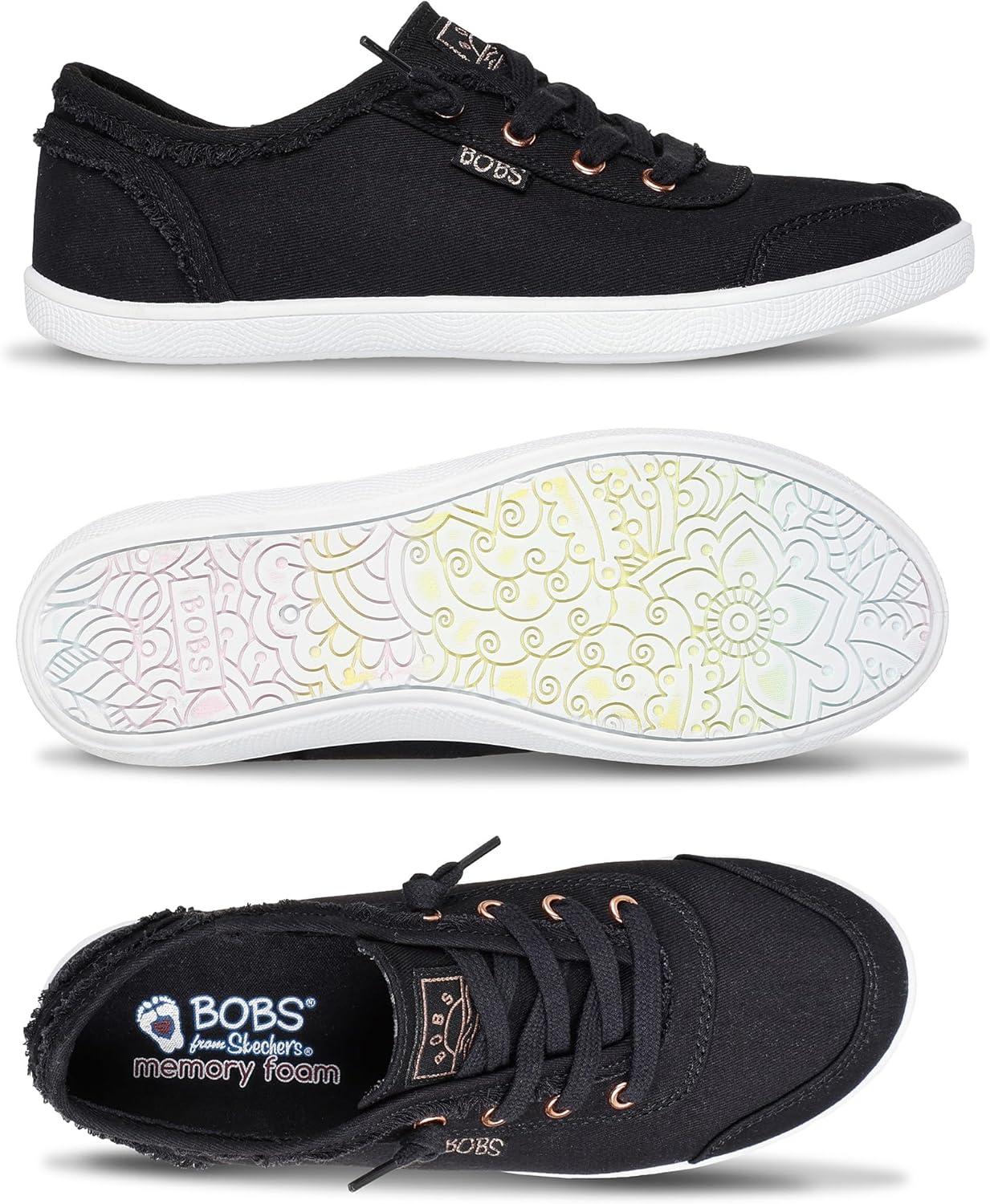imageSkechers Womens Bobs B Cute Sneaker Memory Foam Flexible Outsole Lightweight Vegan ShoesBlack