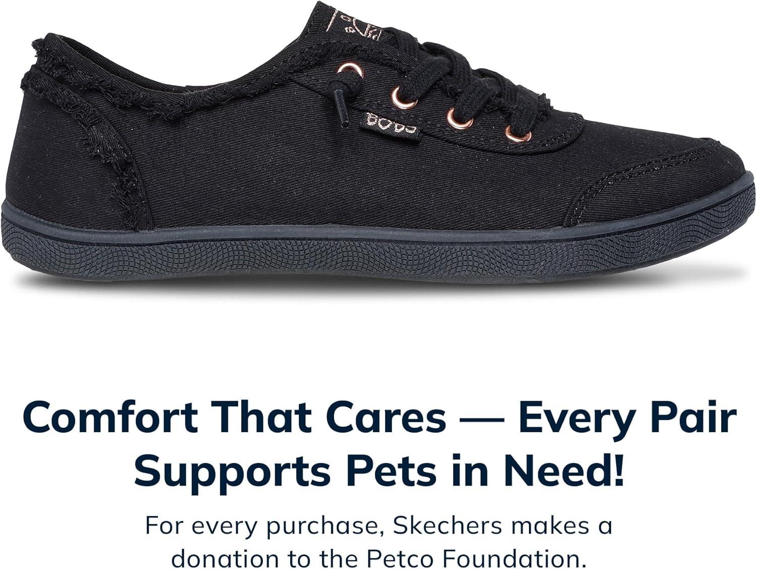 imageSkechers Womens Bobs B Cute Sneaker Memory Foam Flexible Outsole Lightweight Vegan ShoesBlackBlack