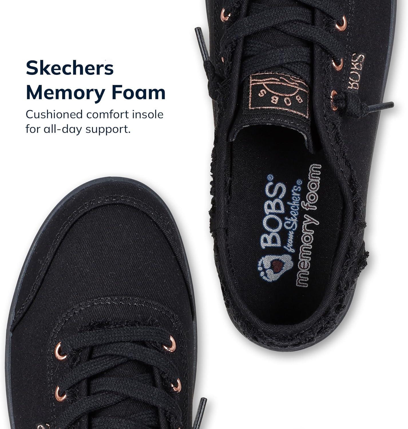 imageSkechers Womens Bobs B Cute Sneaker Memory Foam Flexible Outsole Lightweight Vegan ShoesBlackBlack