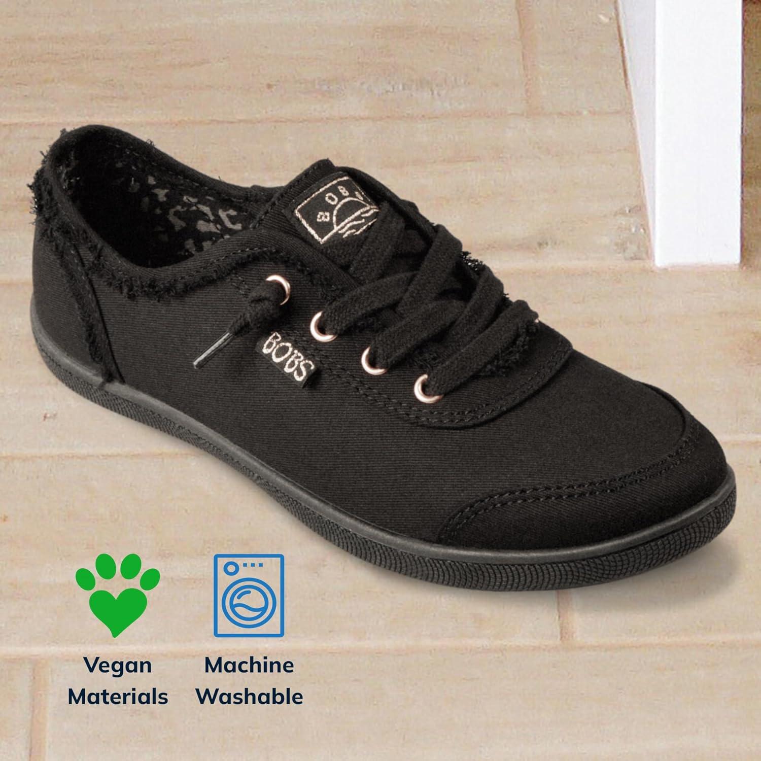 imageSkechers Womens Bobs B Cute Sneaker Memory Foam Flexible Outsole Lightweight Vegan ShoesBlackBlack