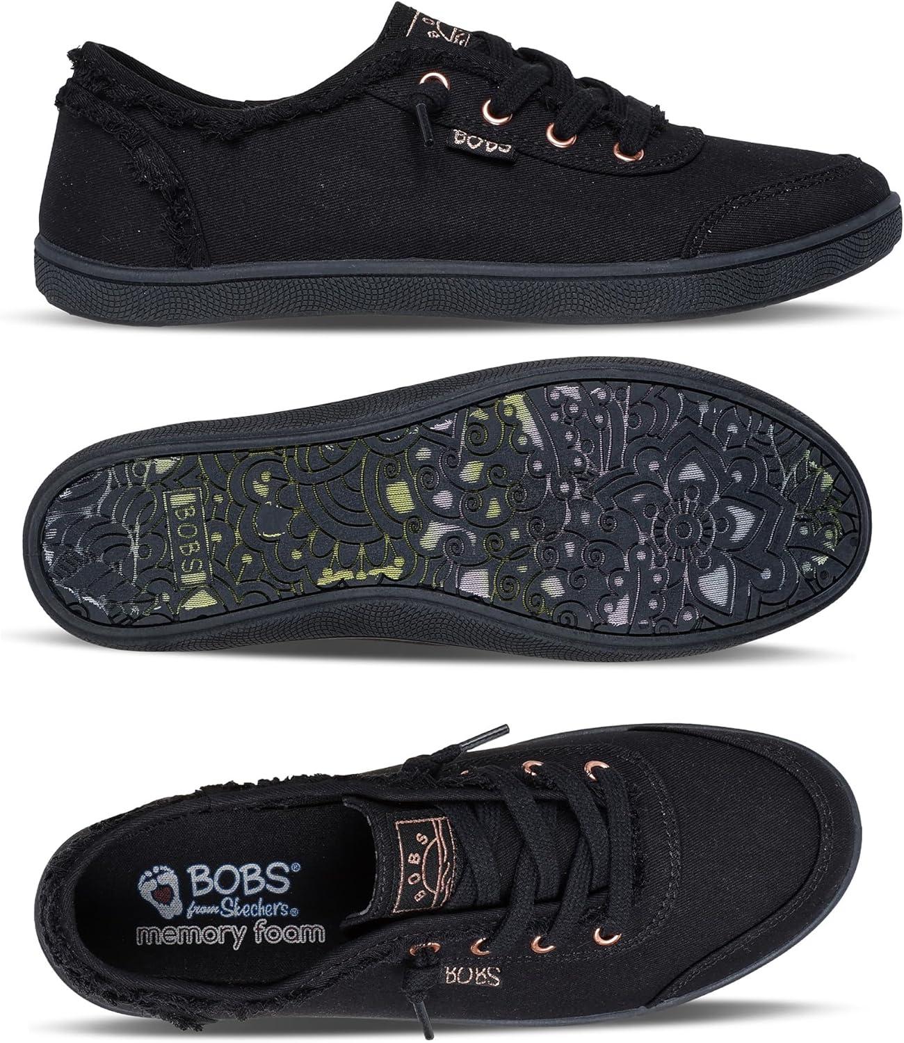 imageSkechers Womens Bobs B Cute Sneaker Memory Foam Flexible Outsole Lightweight Vegan ShoesBlackBlack