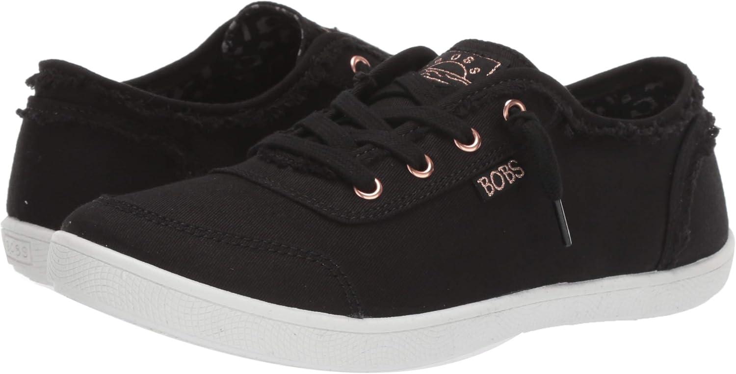 imageSkechers Womens Bobs B Cute Sneaker Memory Foam Flexible Outsole Lightweight Vegan ShoesBlackRose Gold Leather
