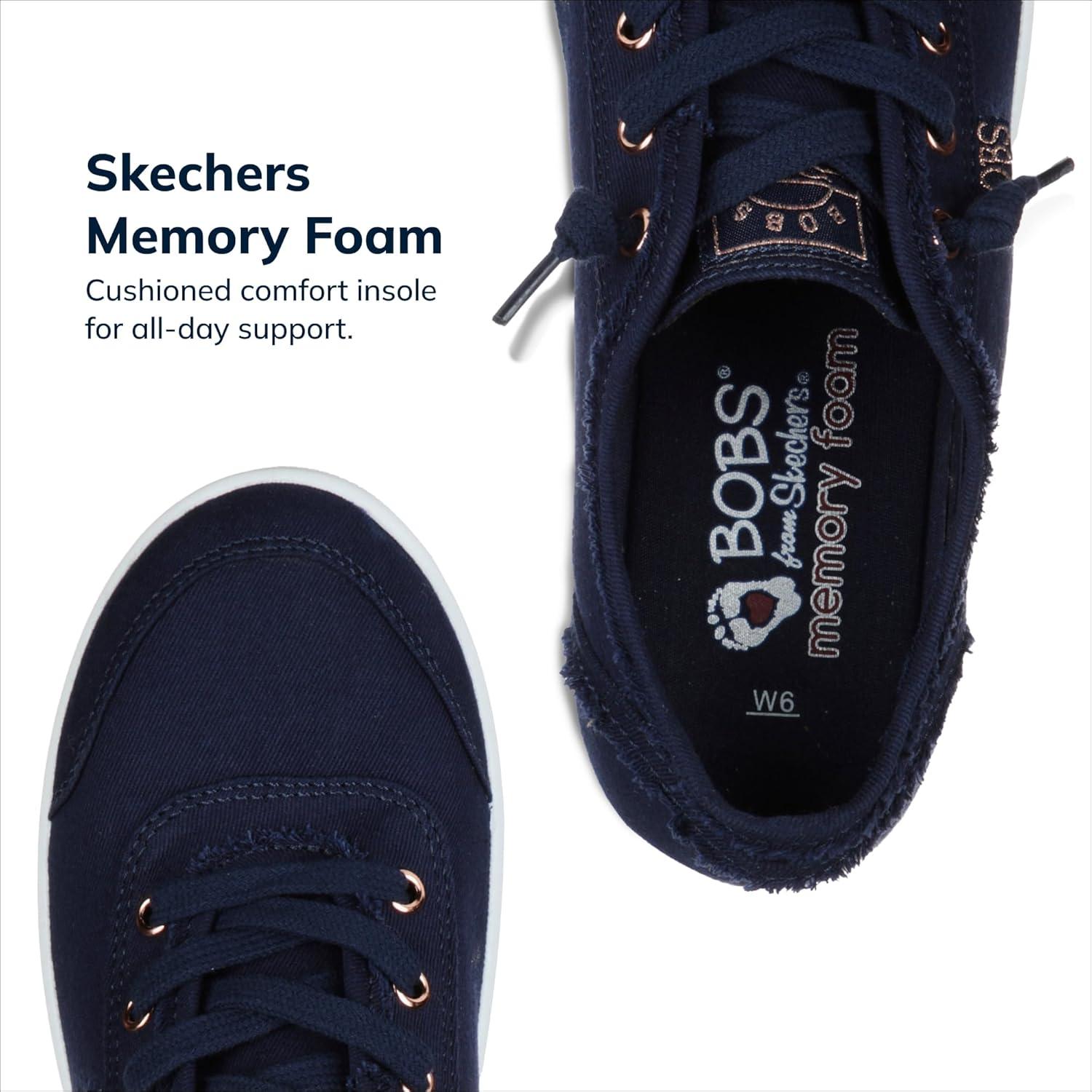 imageSkechers Womens Bobs B Cute Sneaker Memory Foam Flexible Outsole Lightweight Vegan ShoesNavy