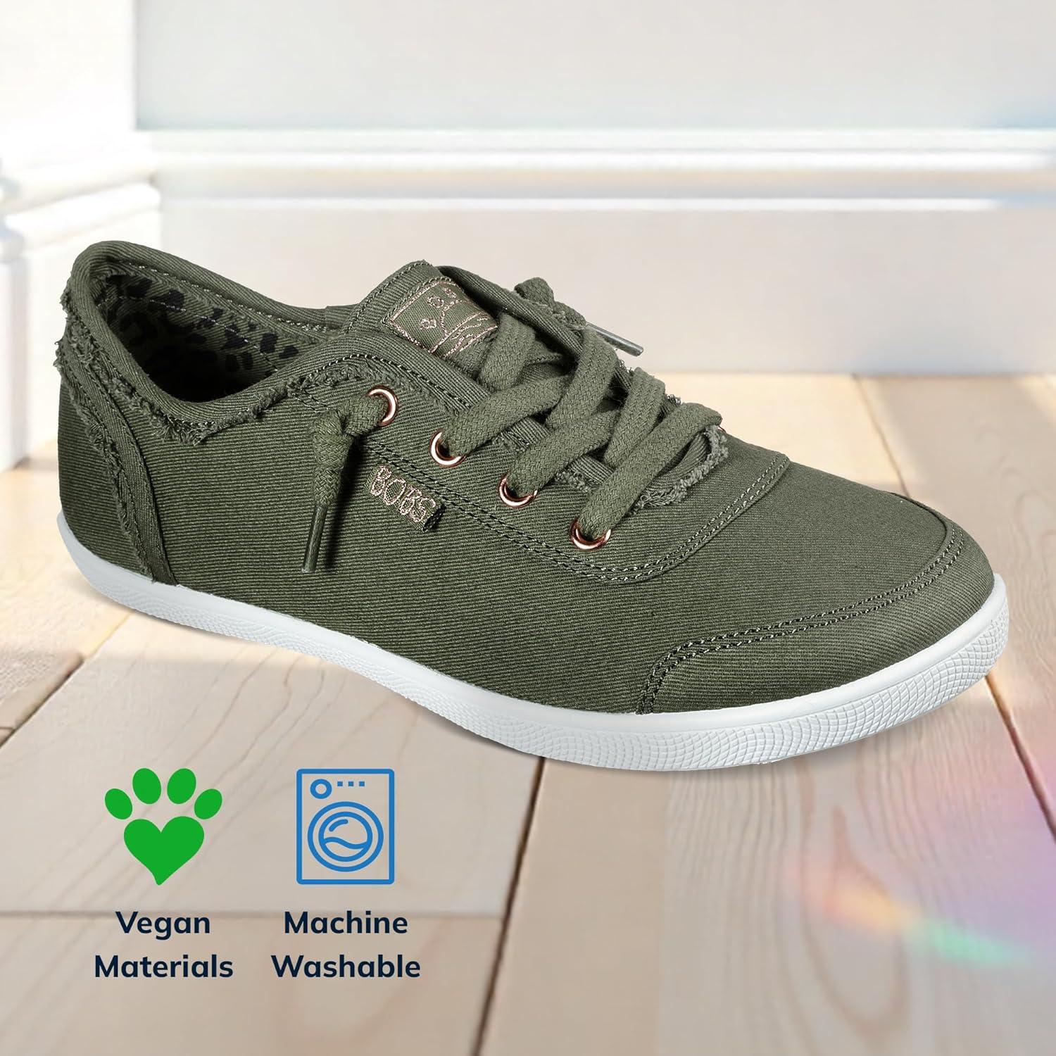 imageSkechers Womens Bobs B Cute Sneaker Memory Foam Flexible Outsole Lightweight Vegan ShoesOlive
