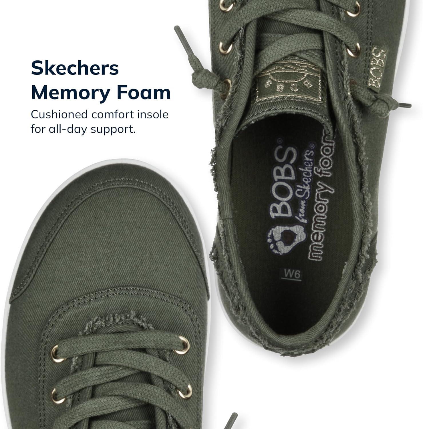 imageSkechers Womens Bobs B Cute Sneaker Memory Foam Flexible Outsole Lightweight Vegan ShoesOlive