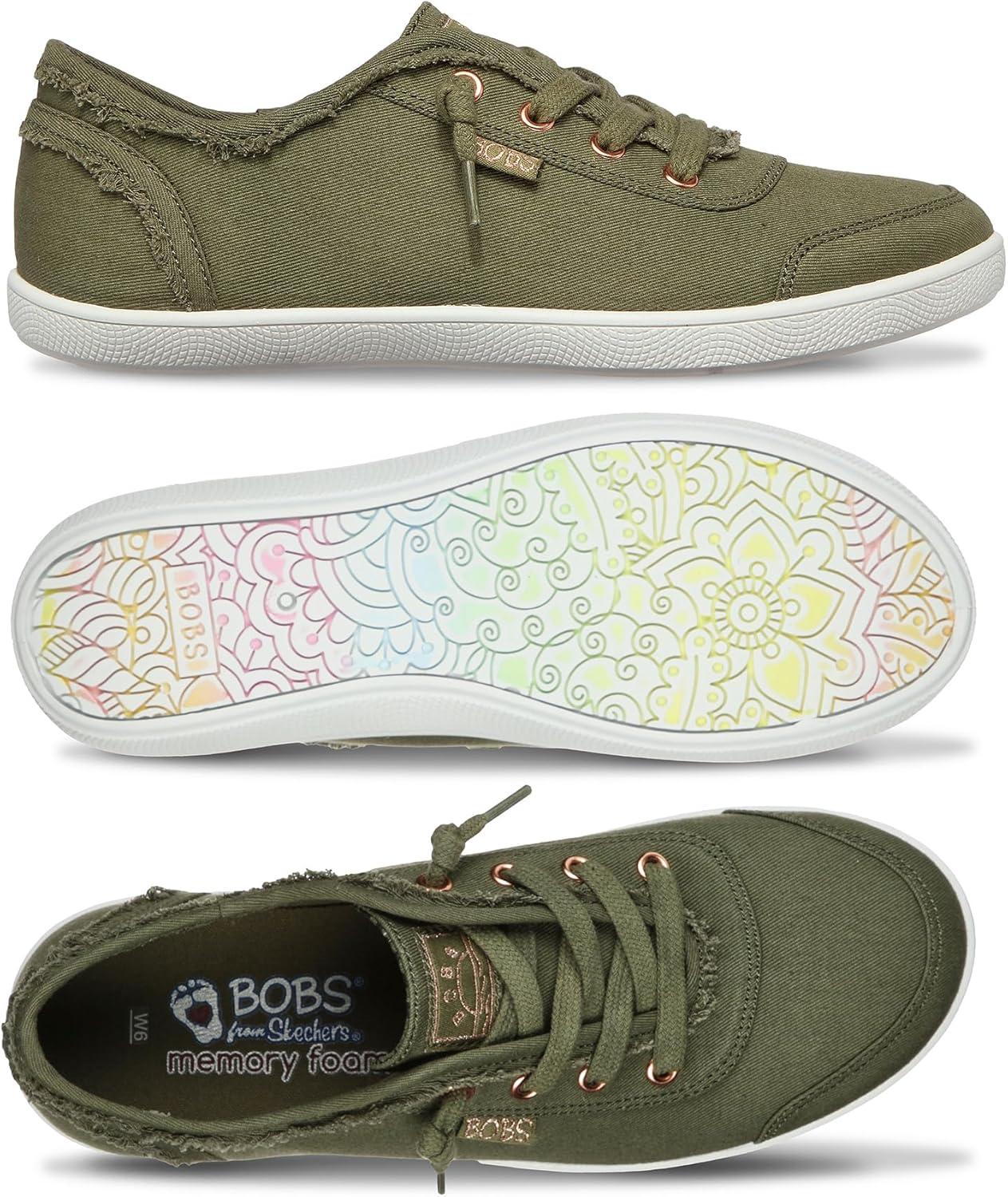 imageSkechers Womens Bobs B Cute Sneaker Memory Foam Flexible Outsole Lightweight Vegan ShoesOlive