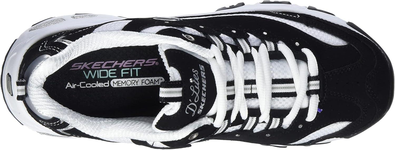 imageSkechers Womens DLites Fresh Start Memory Foam Laceup SneakerBlackMulti Silver