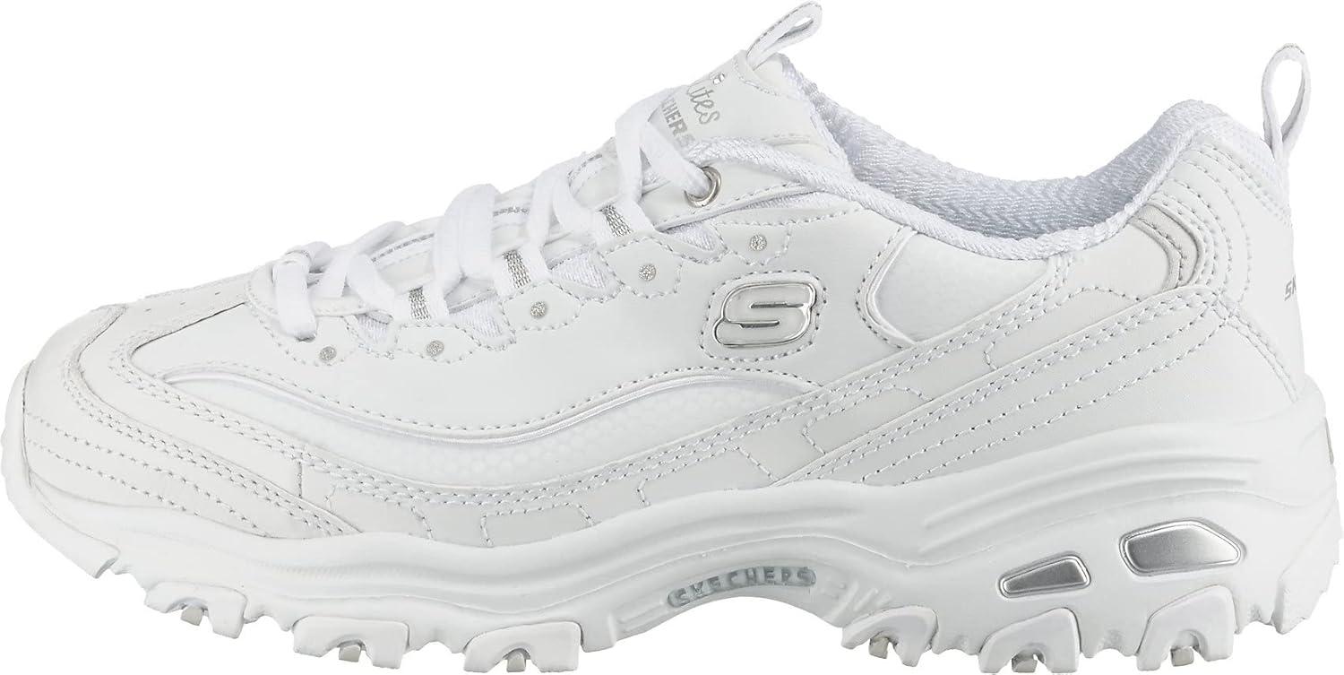 imageSkechers Womens DLites Fresh Start Memory Foam Laceup SneakerWhiteSilver