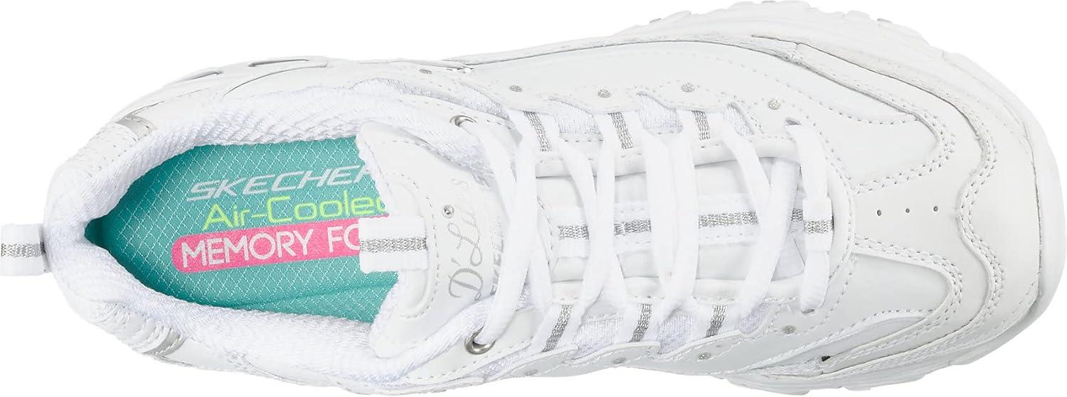 imageSkechers Womens DLites Fresh Start Memory Foam Laceup SneakerWhiteSilver