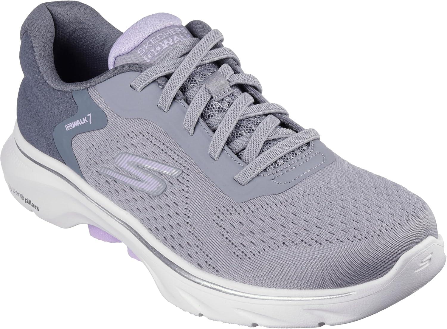 imageSkechers Womens Go Walk 7 Cosmic Waves Athletic Walking SneakerGrayLavender