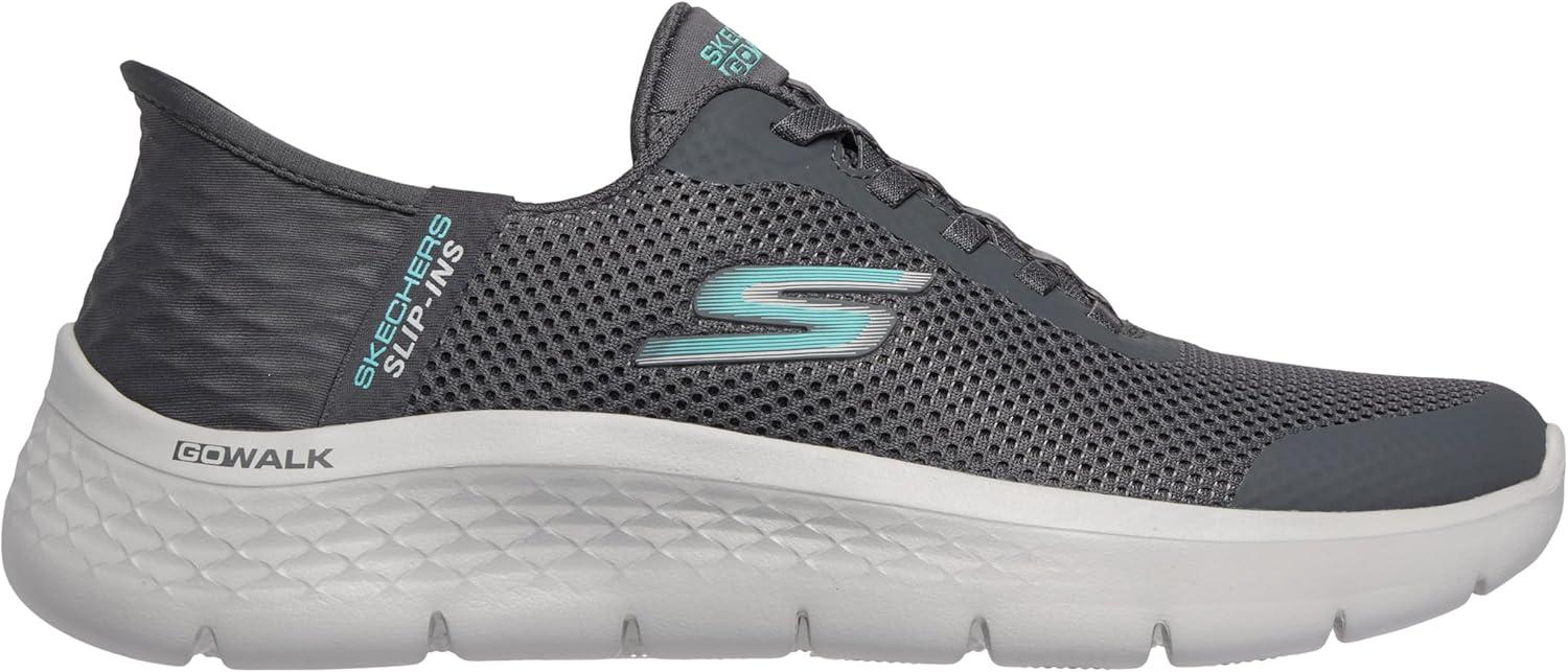 imageSkechers Womens Go Walk Flex Hands Free SlipinsGrand Entry SneakerCharcoalTurquoise