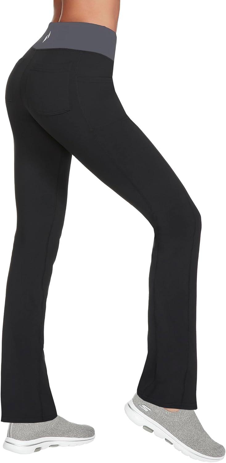 imageSkechers Womens Go Walk High Waisted Pant Joy 4Way Stretch MoistureWicking Layered WaistbandBold BlackAsphalt