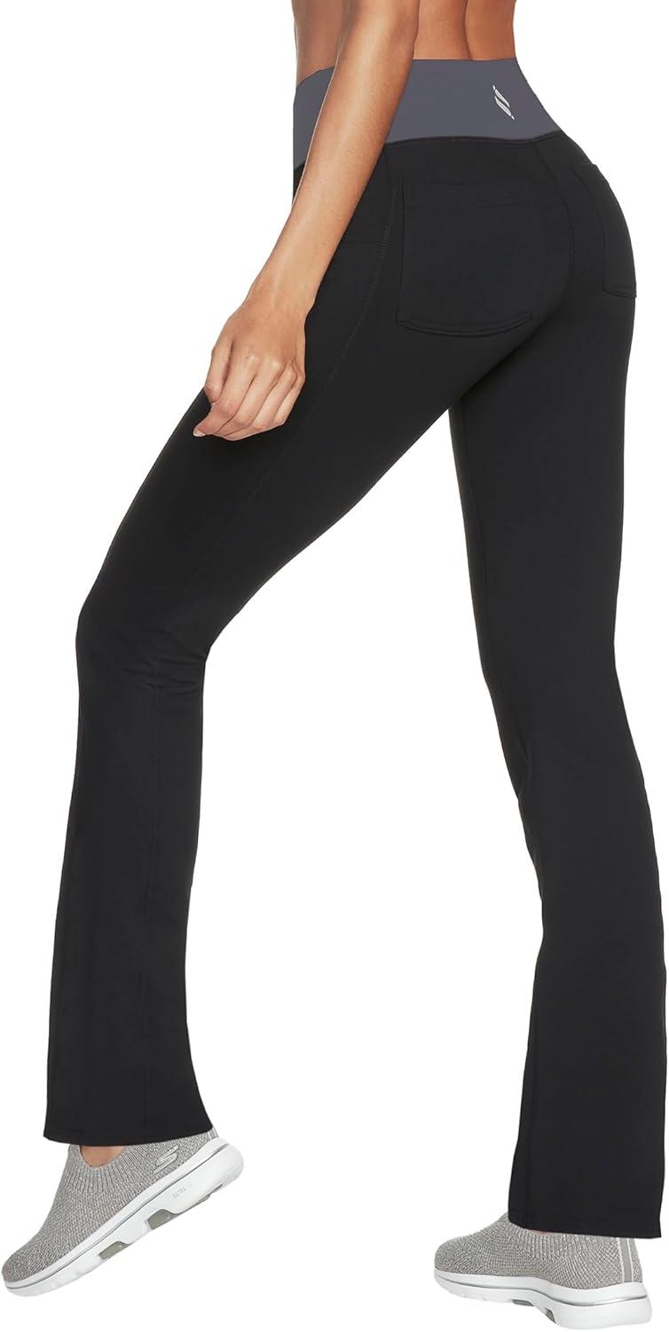 imageSkechers Womens Go Walk High Waisted Pant Joy 4Way Stretch MoistureWicking Layered WaistbandBold BlackAsphalt