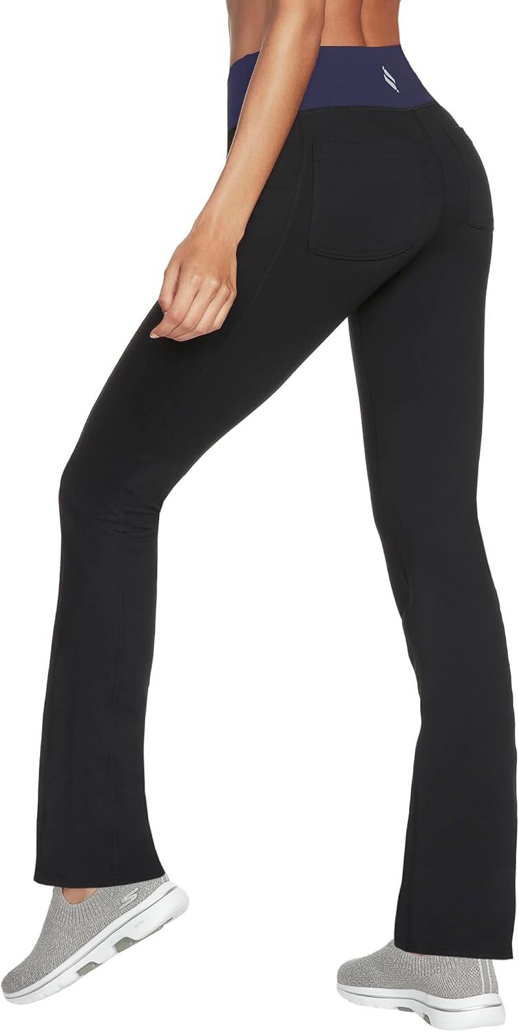 imageSkechers Womens Go Walk High Waisted Pant Joy 4Way Stretch MoistureWicking Layered WaistbandBold BlackBlue Iris