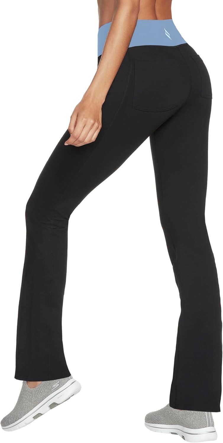 imageSkechers Womens Go Walk High Waisted Pant Joy 4Way Stretch MoistureWicking Layered WaistbandSerenity BlueBold Black