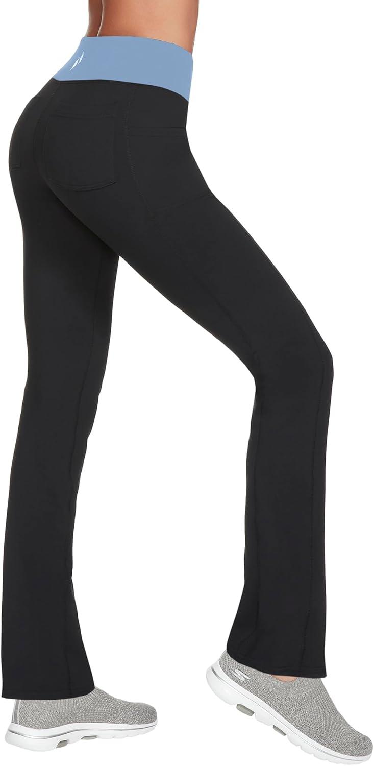 imageSkechers Womens Go Walk High Waisted Pant Joy 4Way Stretch MoistureWicking Layered WaistbandSerenity BlueBold Black