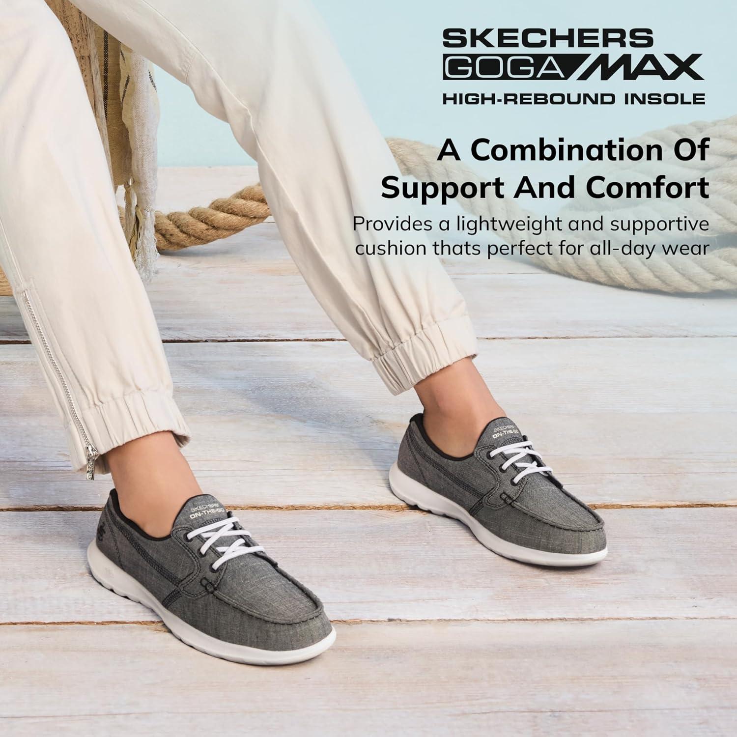 imageSkechers Womens Go Walk Lite15433 Boat ShoeBlackWhite