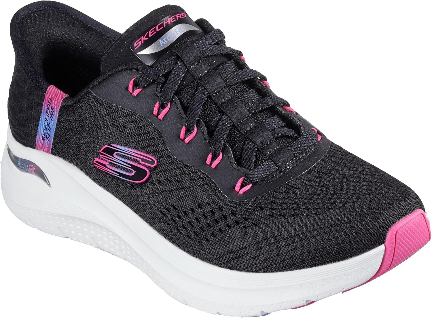imageSkechers Womens Hands Free Slipins Arch Fit 20Easy ChicBkhpblackHot Pink