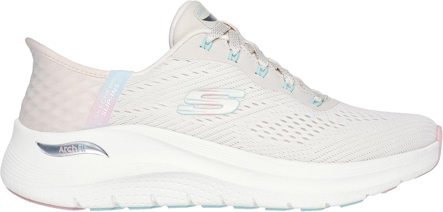 imageSkechers Womens Hands Free Slipins Arch Fit 20Easy ChicNatural Mesh Pink Trim