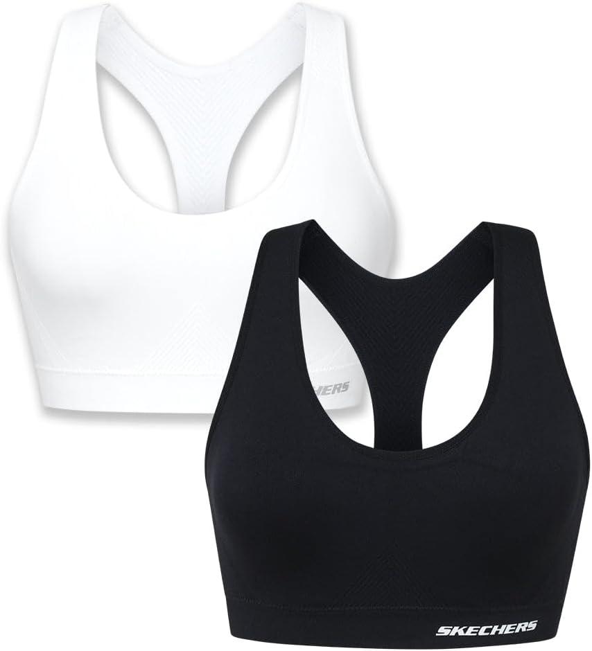 imageSkechers Womens Ladies Seamless Racerback BraBright White Jet Black