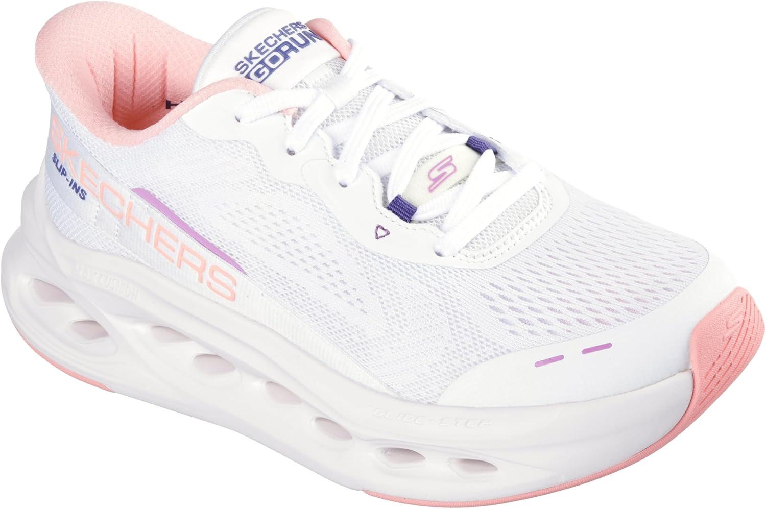 imageSkechers Womens Max Cushioning Glide Step Caledonia Hands Free SlipinsWhitePink