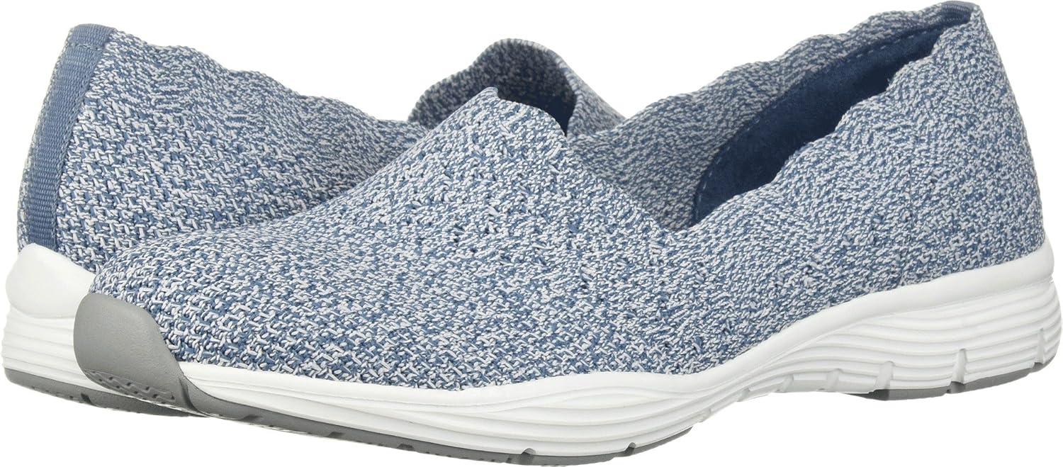 imageSkechers Womens Seager Stat Scalloped Collar Engineered SkechKnit Slipon Classic FitLight Blue
