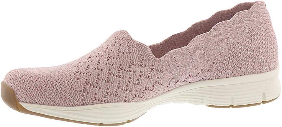imageSkechers Womens Seager Stat Scalloped Collar Engineered SkechKnit Slipon Classic FitPink Rose Heather Flat Knit Ros