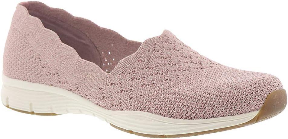 imageSkechers Womens Seager Stat Scalloped Collar Engineered SkechKnit Slipon Classic FitPink Rose Heather Flat Knit Ros