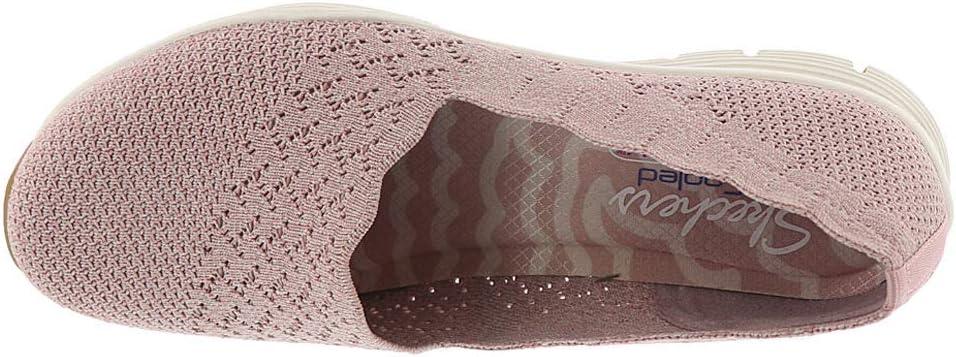 imageSkechers Womens Seager Stat Scalloped Collar Engineered SkechKnit Slipon Classic FitPink Rose Heather Flat Knit Ros