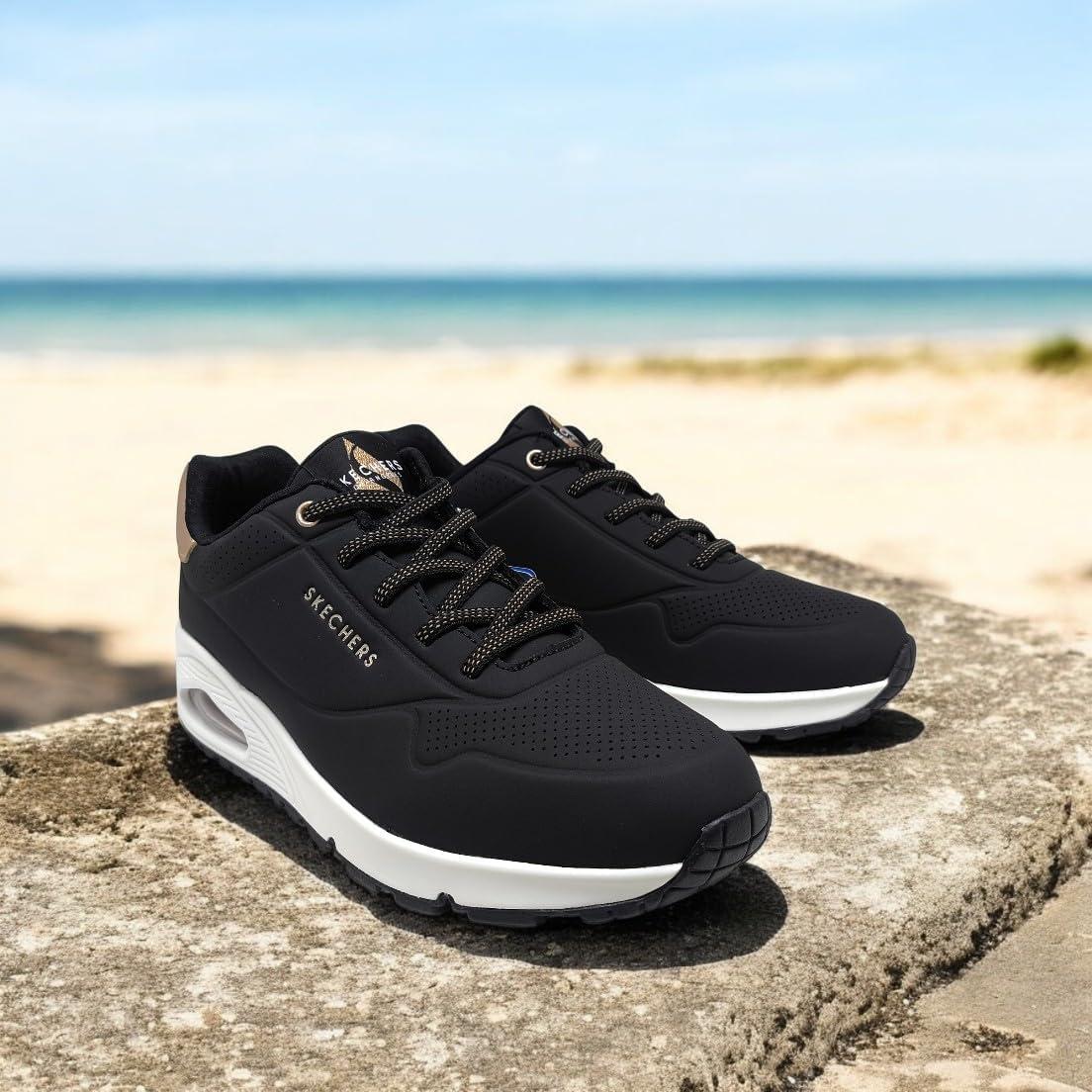 imageSkechers Womens Uno Shimmer Away Wedge Slipon Fashion SneakersBlack