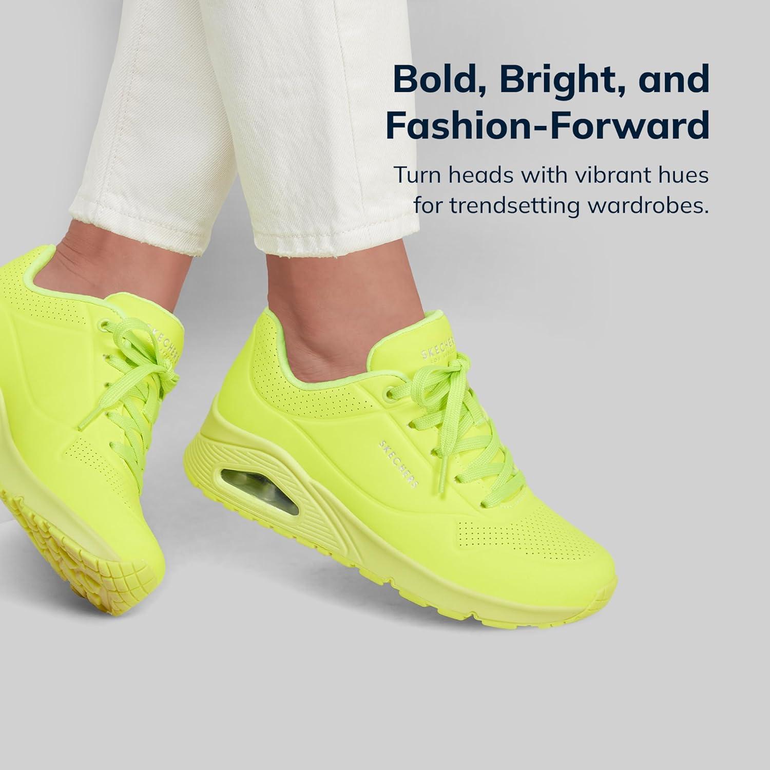 imageSkechers Womens UnoNight Shades Sneaker AirCooled Memory Foam SkechAir Midsole Durabuck UpperNeon Yellow