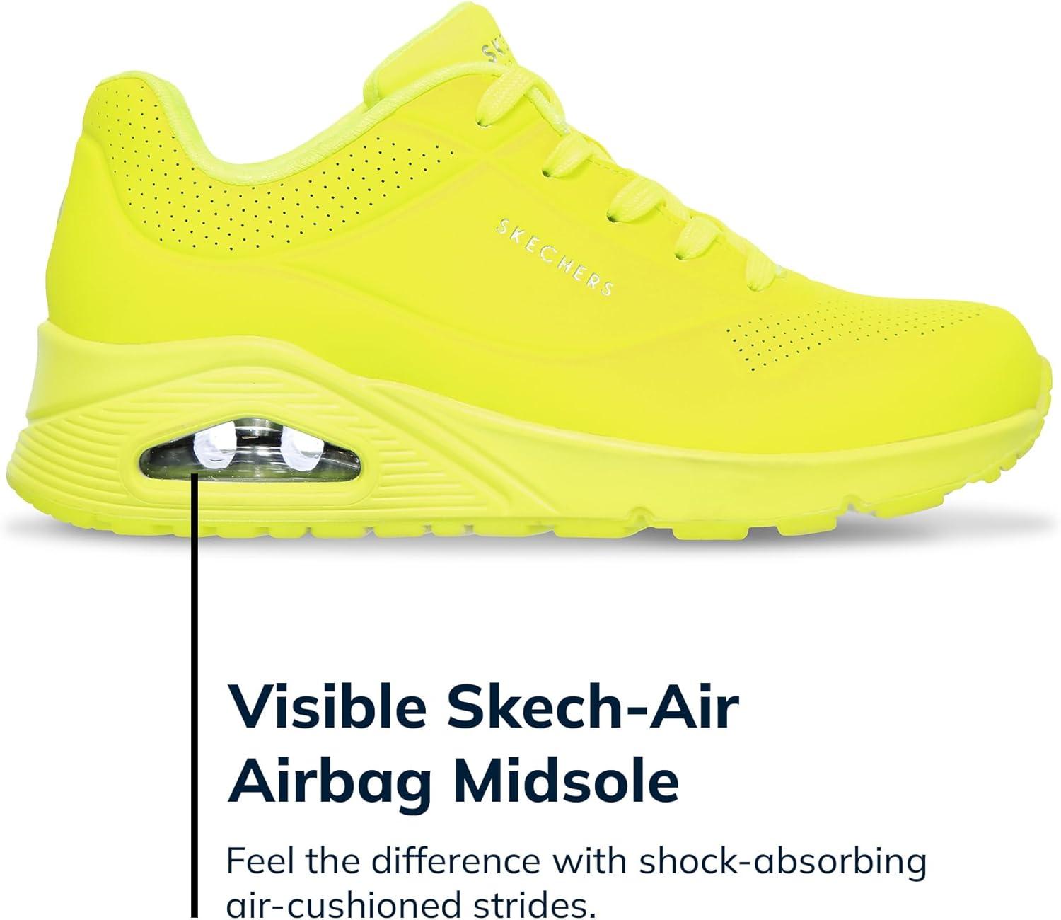 imageSkechers Womens UnoNight Shades Sneaker AirCooled Memory Foam SkechAir Midsole Durabuck UpperNeon Yellow