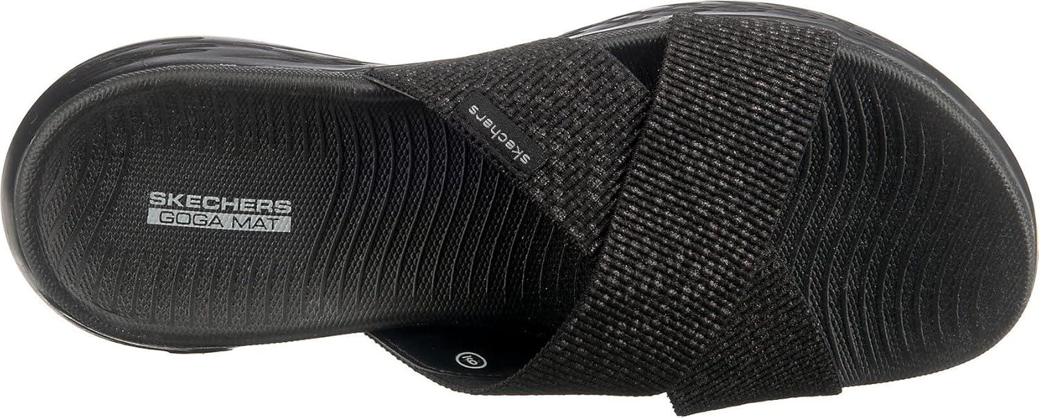 imageSkechers womens Onthego 600 Glistening Metallic Mesh Slide SandalsBlackBlack